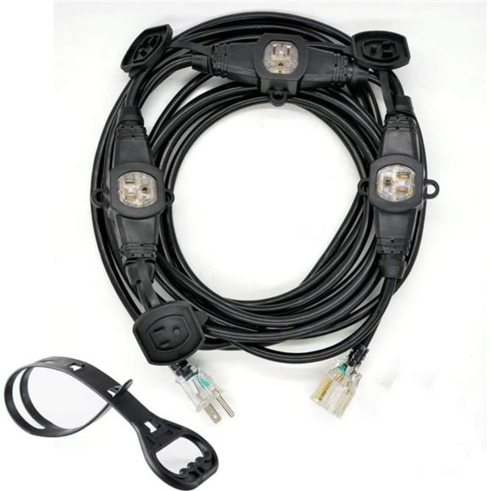 25FT Multiple Power Extension Cord Black, Weatherproof